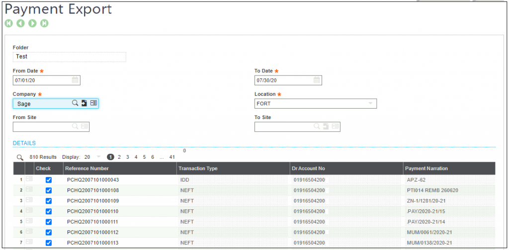 Exporting Payments in Sage X3