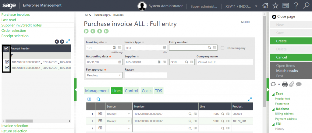 How to enable select all check box in the left side panel in Sage X3