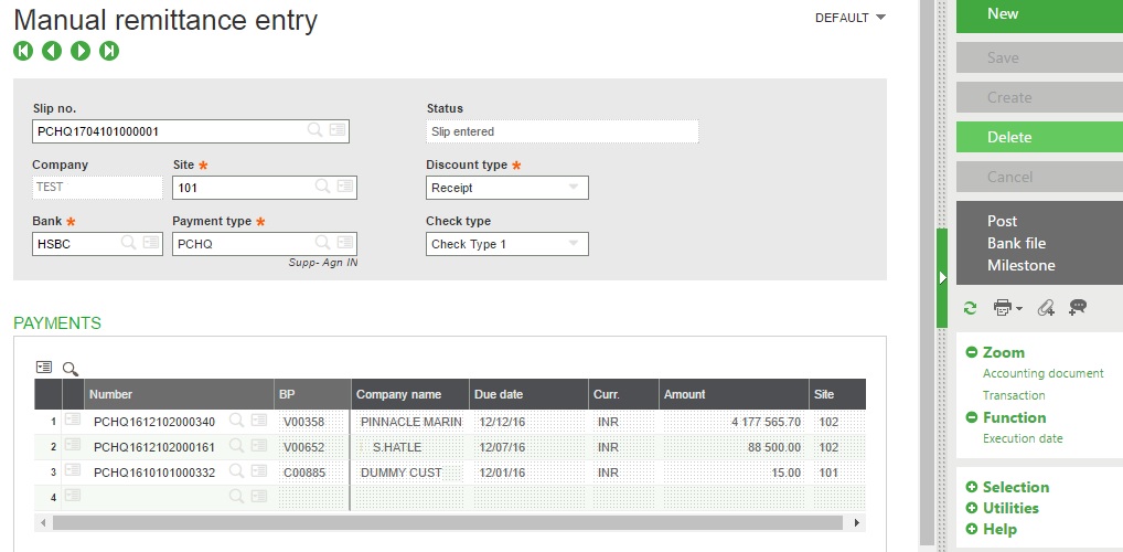 Manual Remittance Entry in Sage X3