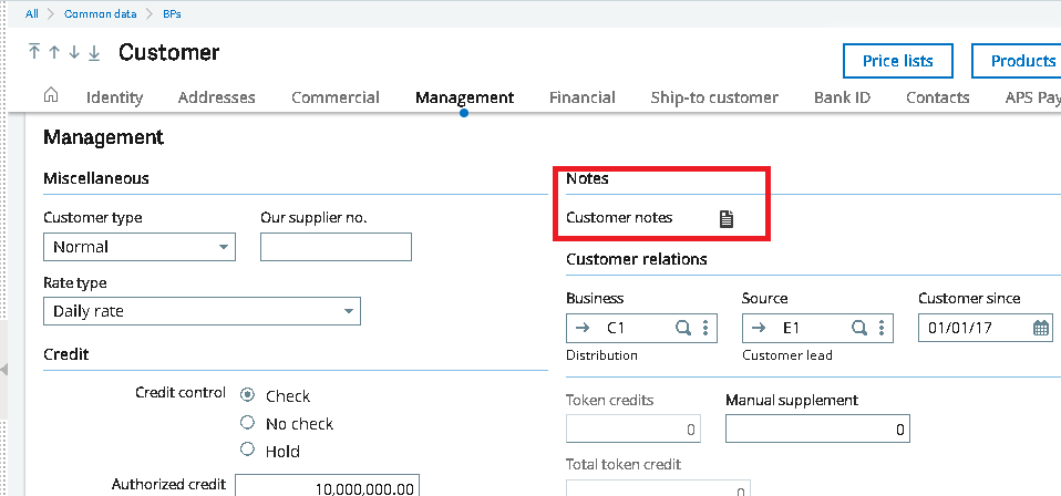 How to Set Notes for Customer in Sage X3