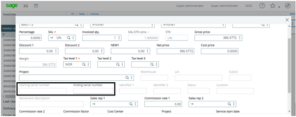 How to enable serial number field in sales invoice screen in Sage X3