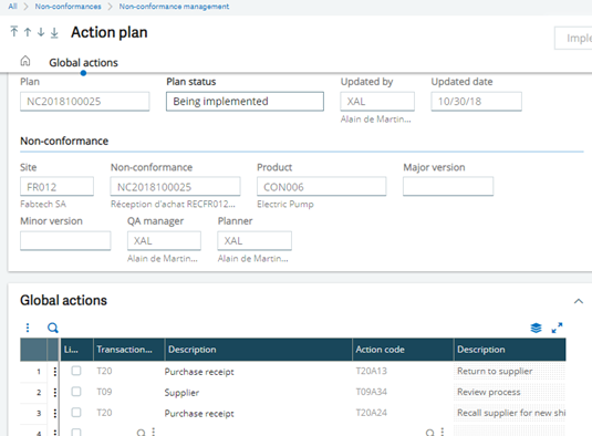 Non Conformance Plan in Sage X3 V12