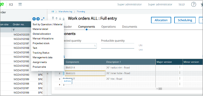 How to exclude Components on a Work Order in Sage X3